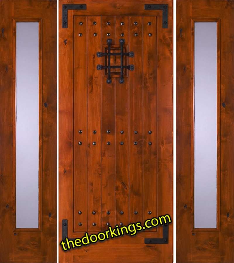sw70 knotty alder wood door with two sw50 clear sidelites